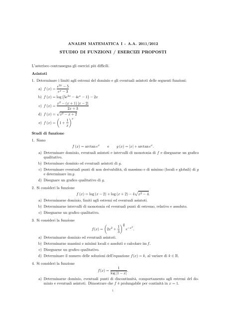 studio di funzioni / esercizi proposti - Corso di Studi in Matematica