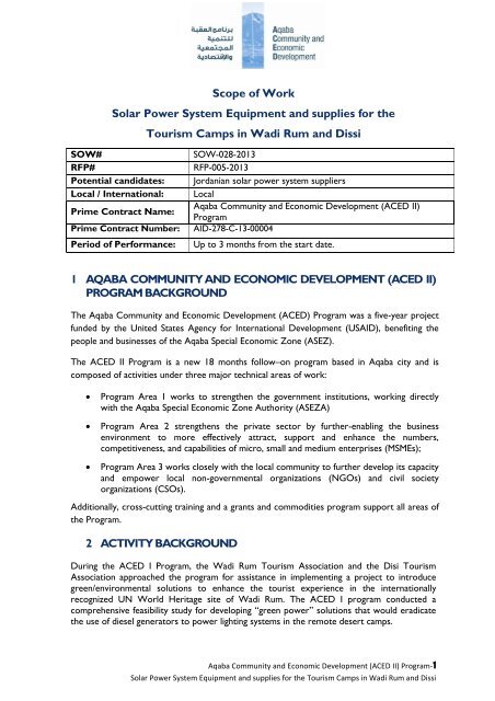 Procurement Of Solar Systems For Wadi Rum Aced Jordancom