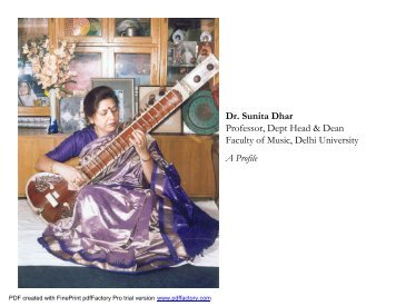 Dr. Sunita Dhar Professor, Dept Head & Dean Faculty of Music ...