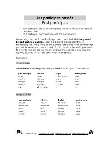 past participles grande liste - French Etc