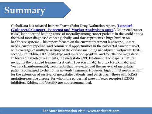 Aarkstore - Lonsurf (Colorectal Cancer) - Forecast and Market Analysis to 2023