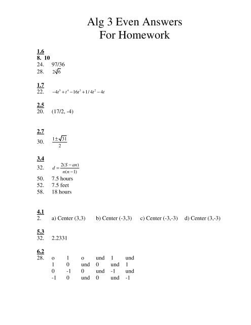 Alg 3 Even Answers For Homework