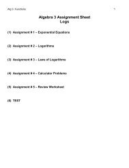 Algebra 3 Assignment Sheet Logs