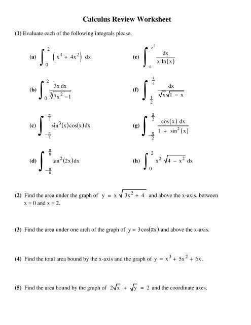 Review - Definite Integrals (end of Chapter 5)