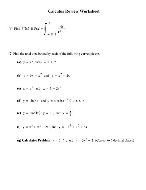 Review - Definite Integrals (end of Chapter 5)