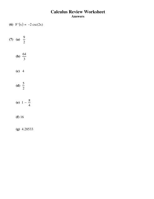 Review - Definite Integrals (end of Chapter 5)