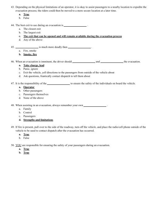 RTAC Emergency Procedures Answer Sheet