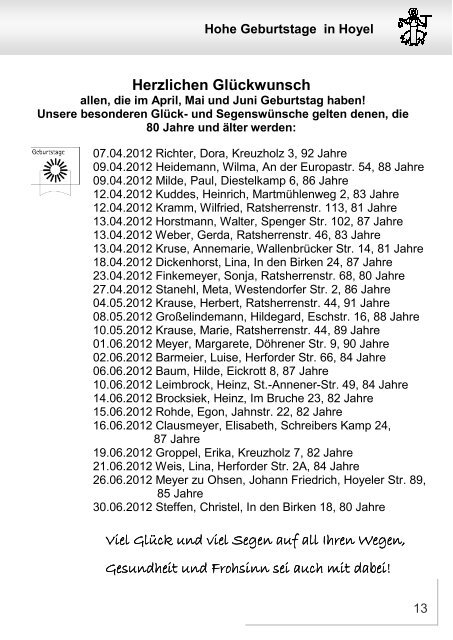 02 (3. JAHRGANG) April / Mai / Juni 2012 - Kirchengemeinde Melle ...