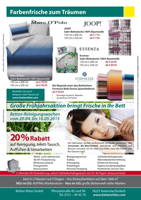 Betten Ritter Magazin MAi 2015 - ALLES FÜR IHREN GESUNDEN SCHLAF