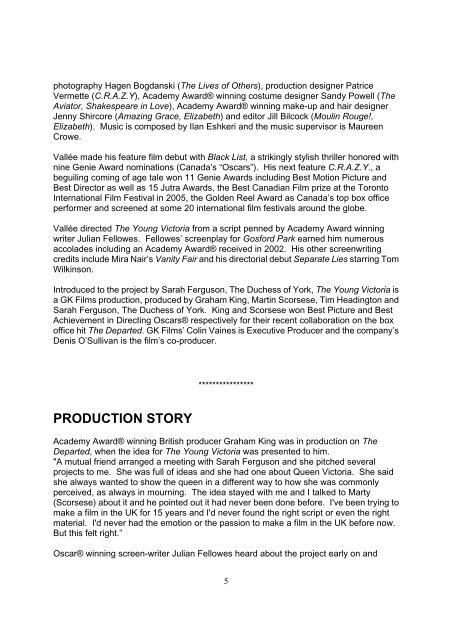 THE YOUNG VICTORIA PRODUCTION NOTES - Thecia