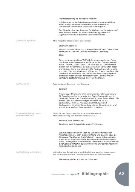 v1 Bibliographie Titel 2010.pub - AlphaZ - Grundbildung und Beruf