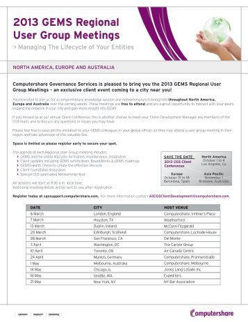 2013 GEMS Regional User Group Meetings - Computershare ...