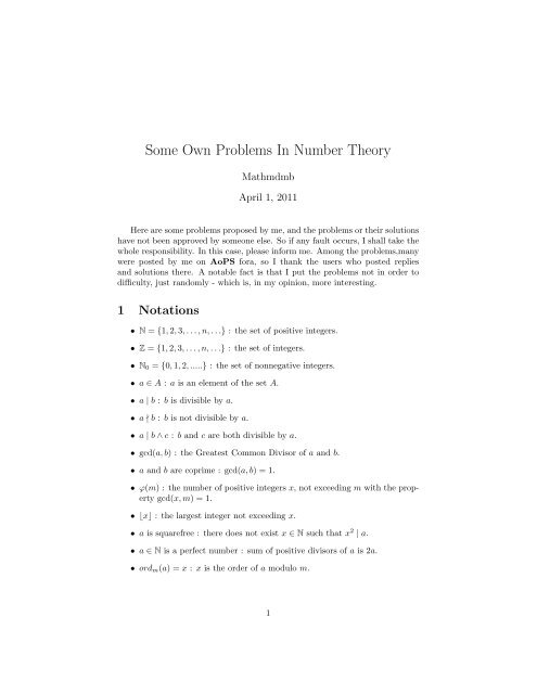 Some Own Problems In Number Theory