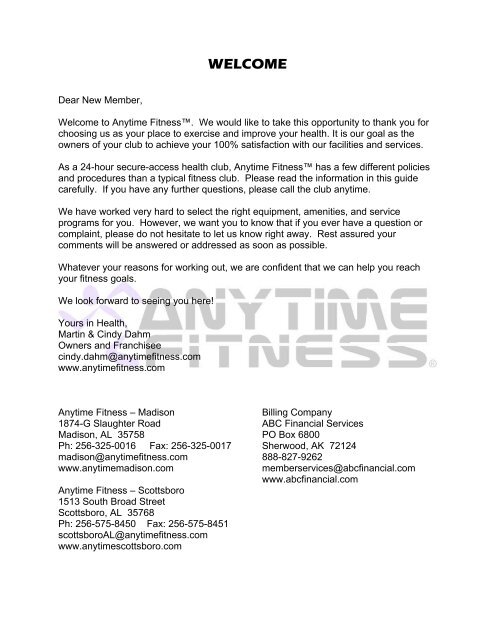 Dear New Member Anytime Fitness