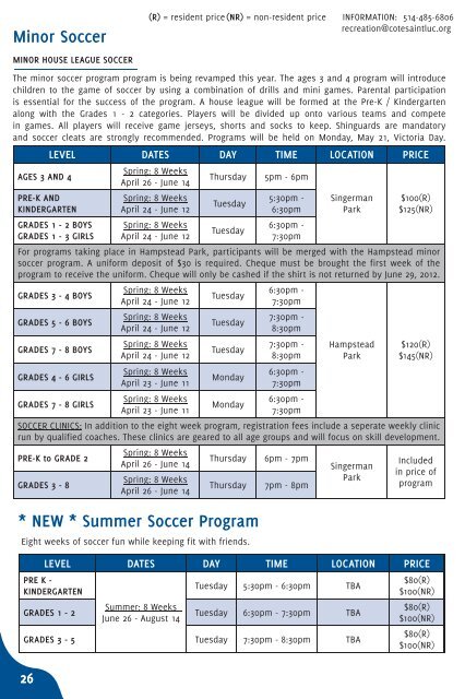 Program of activities and services 2012 Spring/Summer