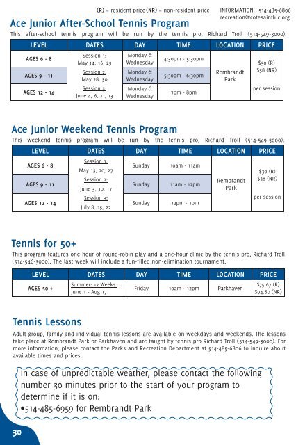 Program of activities and services 2012 Spring/Summer