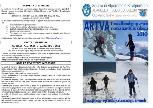 DEPLIANT Corso Artva 2010 - CAI Sezione di Brescia