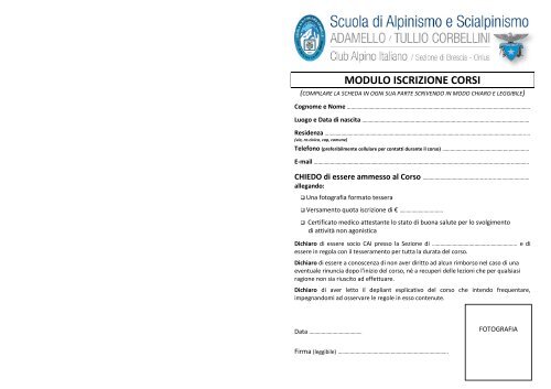 Modulo iscrizione corsi - CAI Sezione di Brescia