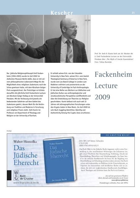 Kescher Edition Chanukka 2009 - Abraham Geiger Kolleg