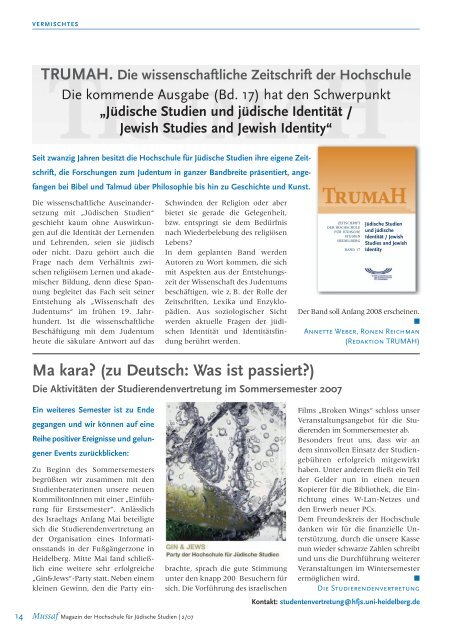 Mussaf 02/07 - Hochschule für Jüdische Studien Heidelberg