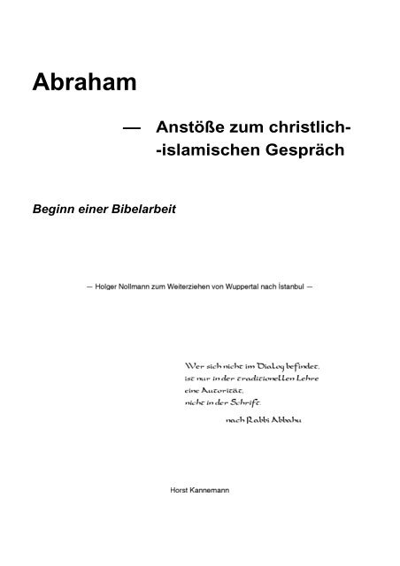 Abraham Ansta Aÿe Zum Christl Islam Gespra Ch Horst Kannemann
