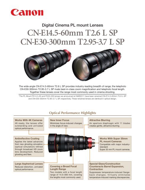 Cine Zoom Lenses for 35mm PL Mount Cameras (PDF file) - Canon