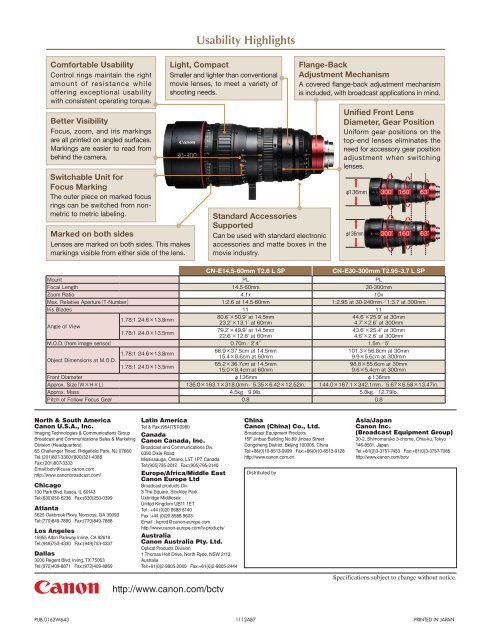 Cine Zoom Lenses for 35mm PL Mount Cameras (PDF file) - Canon