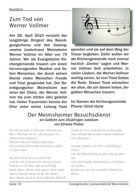 Gemeindebrief Sommer 2010 - Evangelische Kirchengemeinde ...