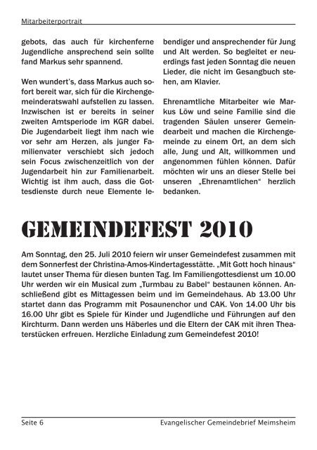 Gemeindebrief Sommer 2010 - Evangelische Kirchengemeinde ...