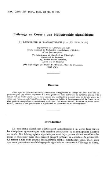 L'élevage en Corse : une bibliographie signalétique - Springer