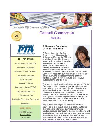 Council Connection â April 2011 - Lewisville ISD Council of PTAs