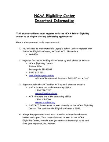 NCAA Eligibility Center Important Information