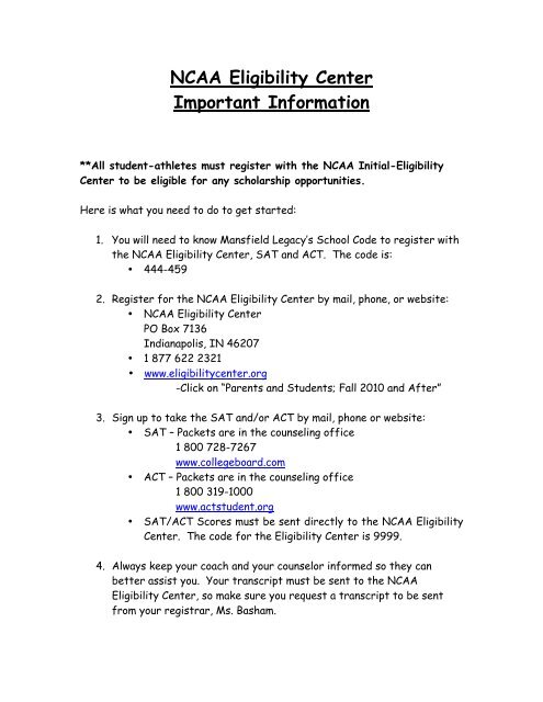 Ncaa Clearinghouse Chart