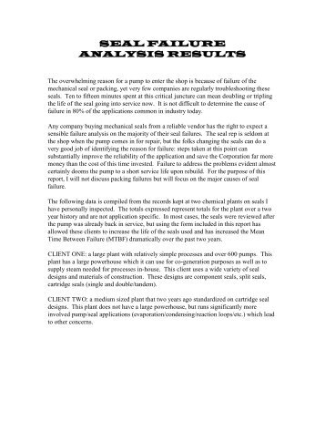 Seal failure analysis results