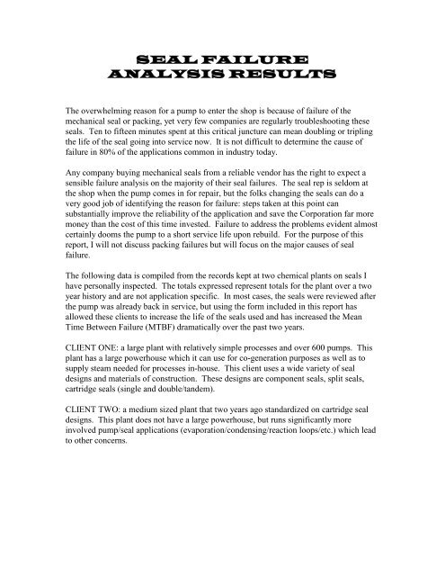 Seal failure analysis results