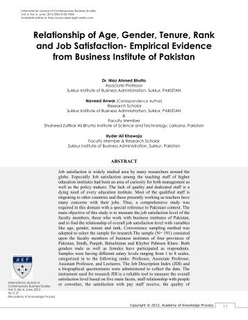 Relationship of Age, Gender, Tenure, Rank and Job Satisfaction ...