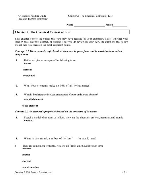 Chapter 2: The Chemical Context of Life - Copley-Fairlawn City