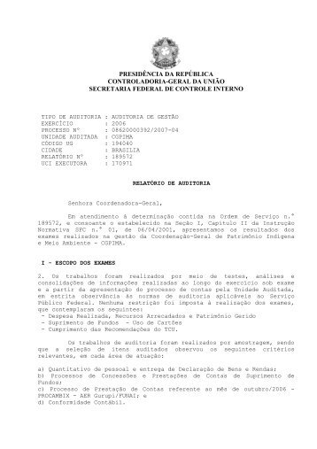 RelatÃƒÂ³rio e Certificado de Auditoria - Funai