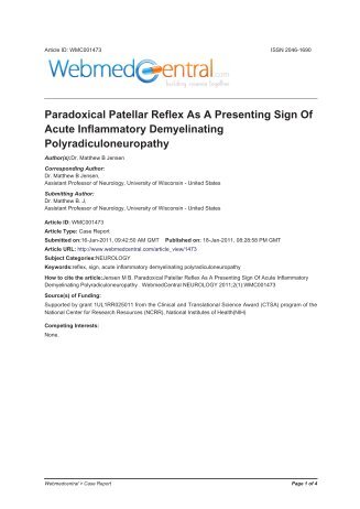 Paradoxical Patellar Reflex As A Presenting Sign Of Acute ...