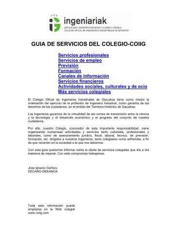 Acceso a la Guia de servicios - Colegio de Ingenieros Industriales ...