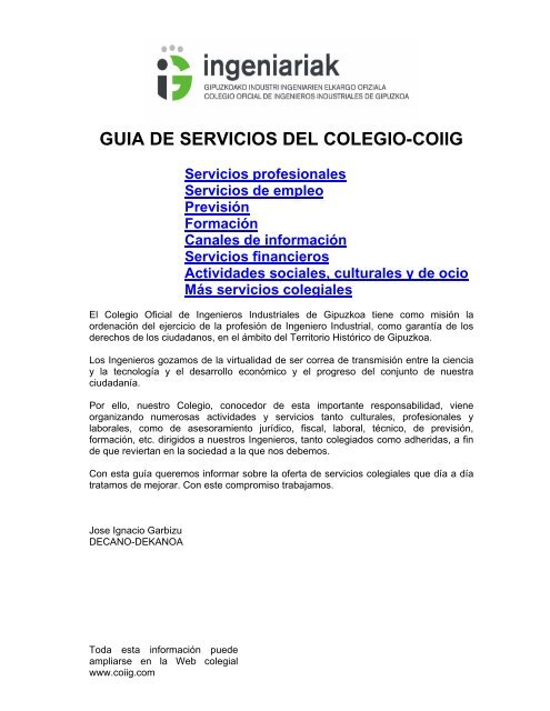Acceso a la Guia de servicios - Colegio de Ingenieros Industriales ...
