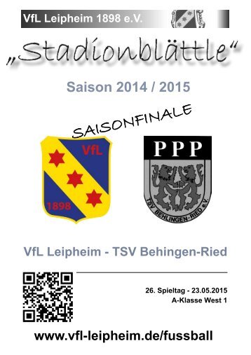 Stadionblättle 26. Spieltag: VfL Leipheim - TSV Behlingen-Ried