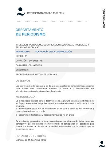 SociologÃ­a de la ComunicaciÃ³n - Universidad Camilo JosÃ© Cela