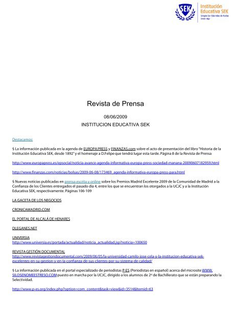 Revista de Prensa - Universidad Camilo JosÃ© Cela