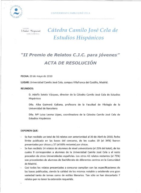 Acta del II Premio de Relatos CJC para JÃ³venes - Universidad ...