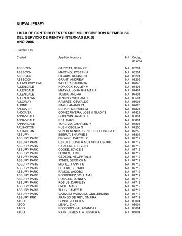 nueva jersey lista de contribuyentes que no recibieron reembolso ...