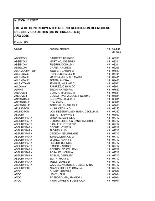 nueva jersey lista de contribuyentes que no recibieron reembolso ...