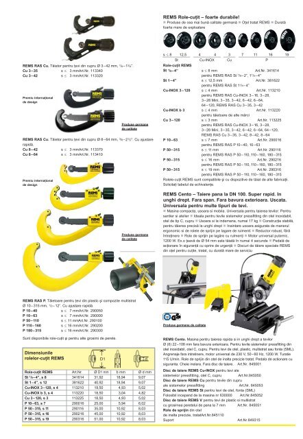 Catalog scule pentru prelucrarea ţevilor REMS