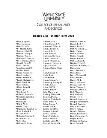 Dean's List â€“ Winter Term 2008