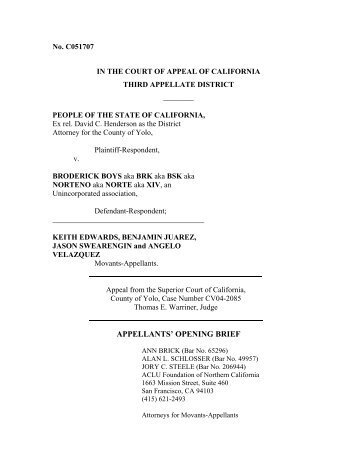 APPELLANTS' OPENING BRIEF - ACLU of Northern California